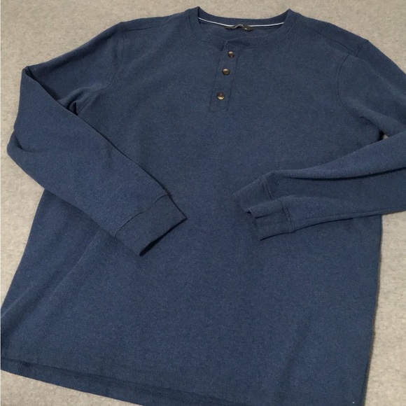 Mens Thermal Henley Shirt Top Long Sleeve Size XL Blue - Picture 9 of 9